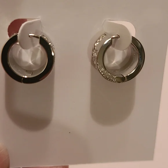 Michael Kors Shiny Silver Hug Hoop Earrings - Picture 4 of 11